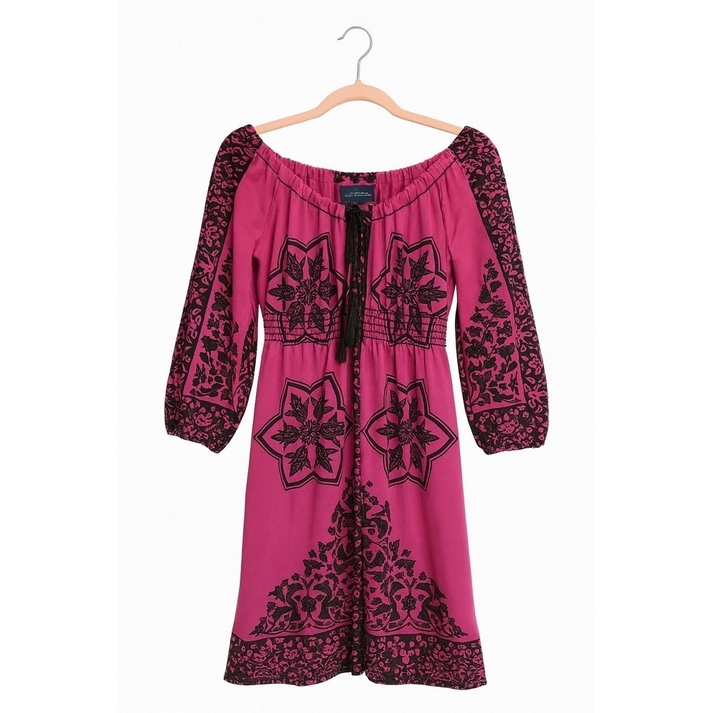 Max Edition Boho Peasant Dress – Size Medium – Purple & Black Floral Paisley